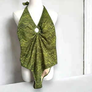 Zara Green Halter One-Piece Swimsuit